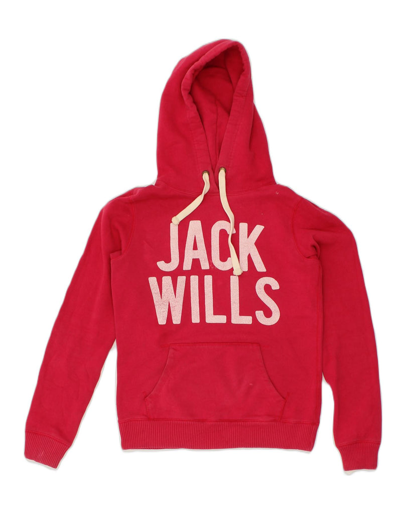 JACK WILLS Womens Graphic Hoodie Jumper UK 8 Small Red Cotton | Vintage Jack Wills | Thrift | Second-Hand Jack Wills | Used Clothing | Messina Hembry 