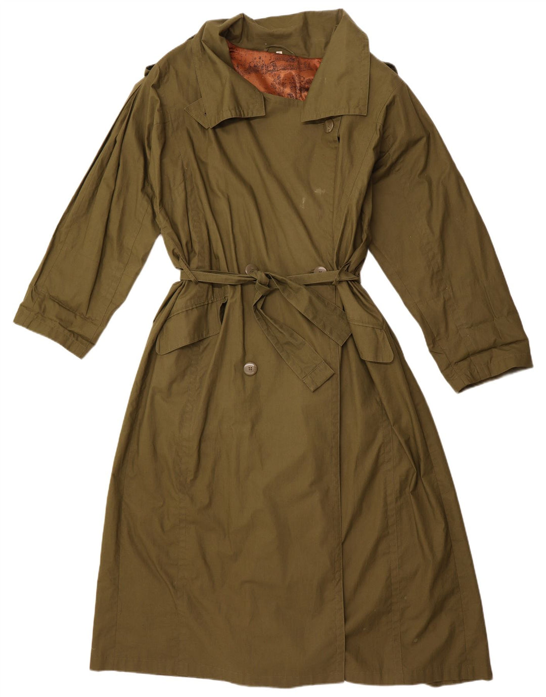 VINTAGE Womens Trench Coat EU 40 Medium Khaki Cotton
