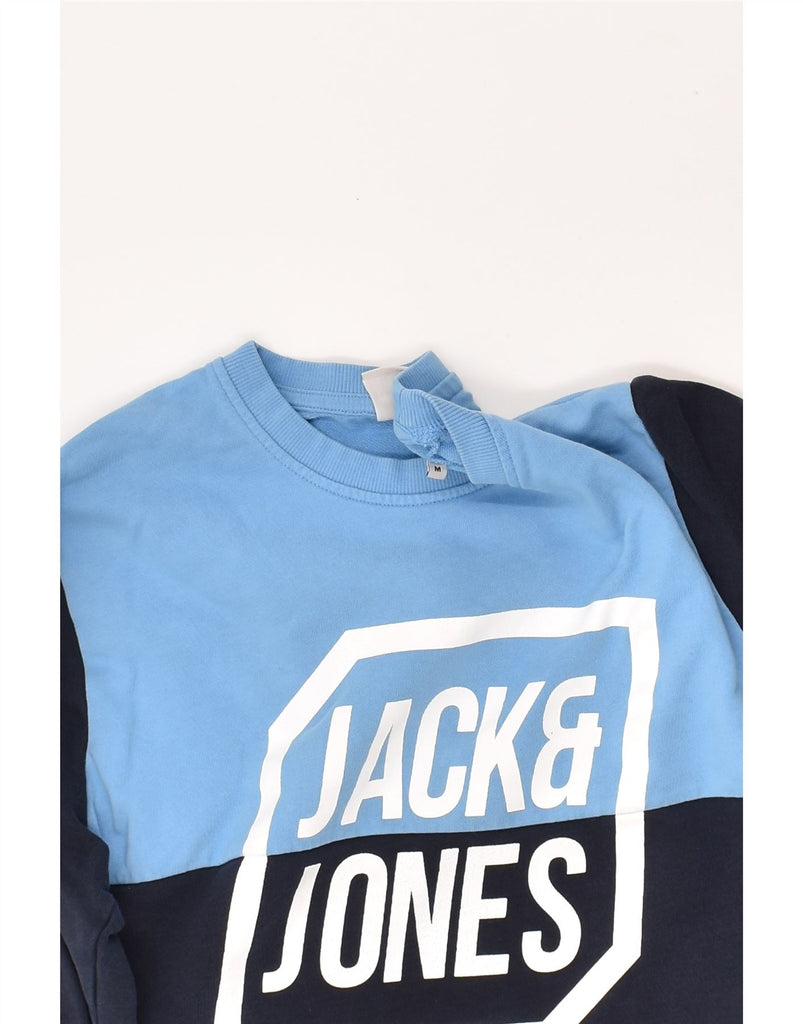 JACK & JONES Mens Graphic Sweatshirt Jumper Medium Blue Colourblock Cotton | Vintage Jack & Jones | Thrift | Second-Hand Jack & Jones | Used Clothing | Messina Hembry 