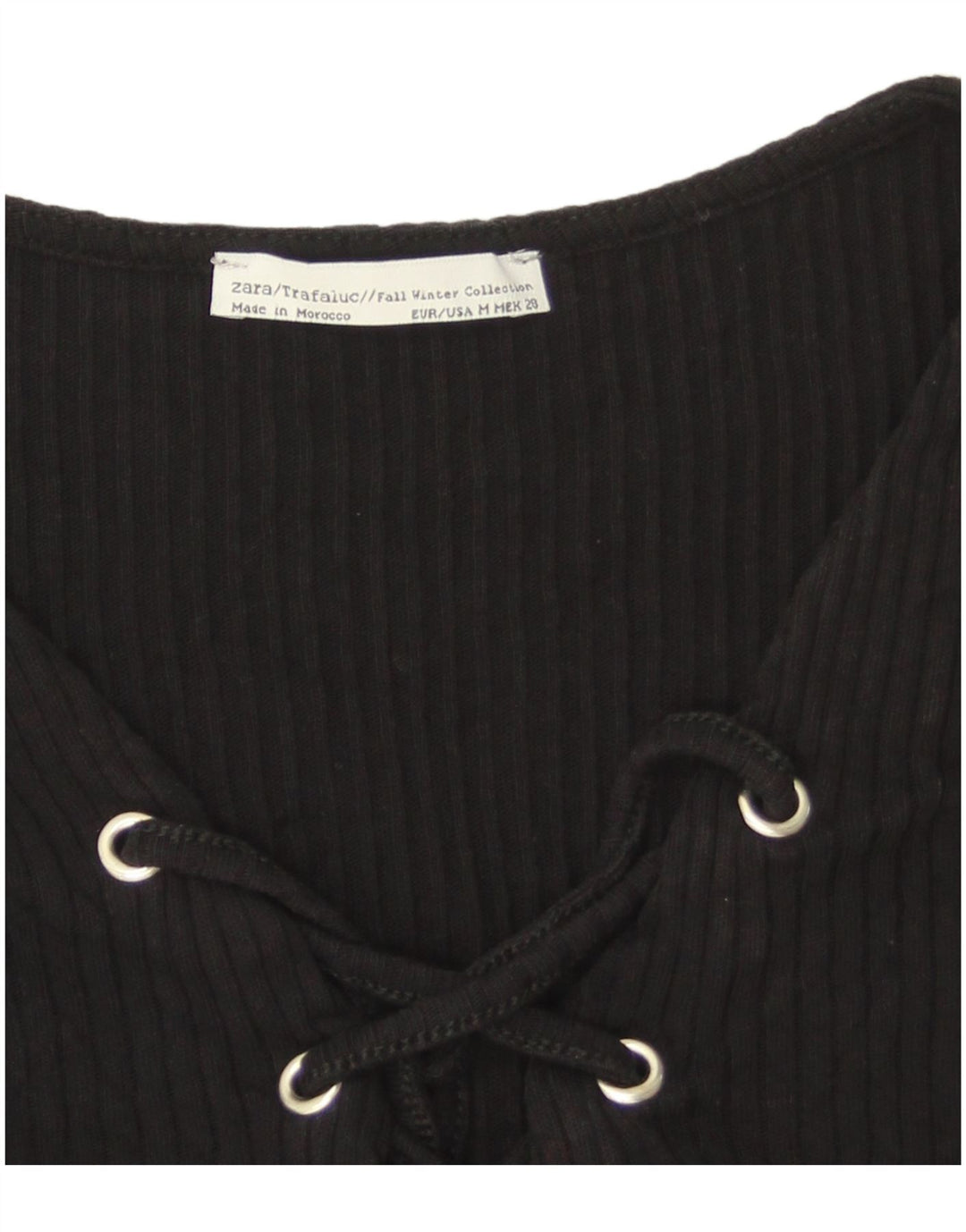 Zara Womens Crop Top Long Sleeve UK 12 Medium Black