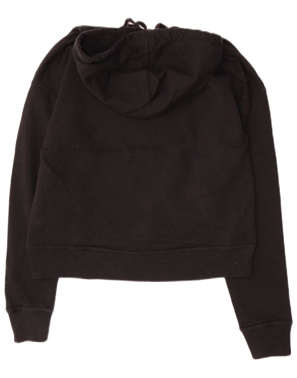 CHAMPION Womens Oversized Crop Graphic Hoodie Jumper UK 6 XS Black Cotton