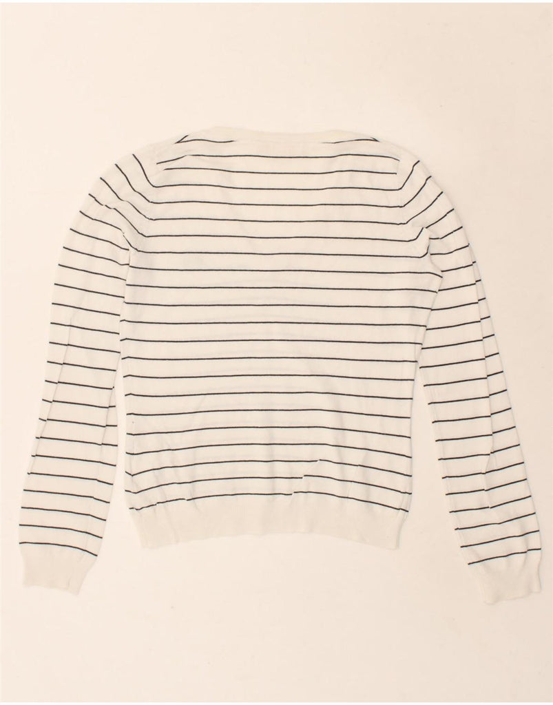 LA MARTINA Womens Loose Fit V-Neck Jumper Sweater UK 6 XS White Striped Vintage La Martina and Second-Hand La Martina from Messina Hembry 