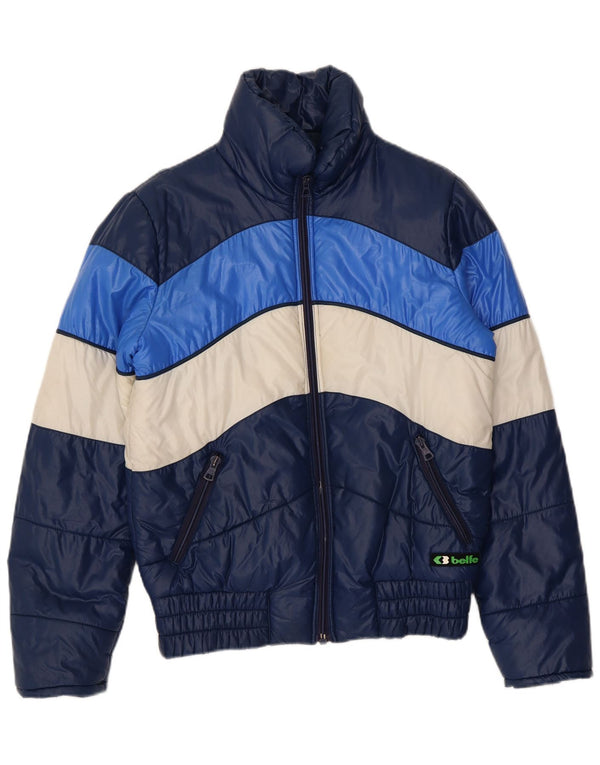 Belfe Mens Padded Jacket IT 46 Small Navy Blue Colourblock Polyamide