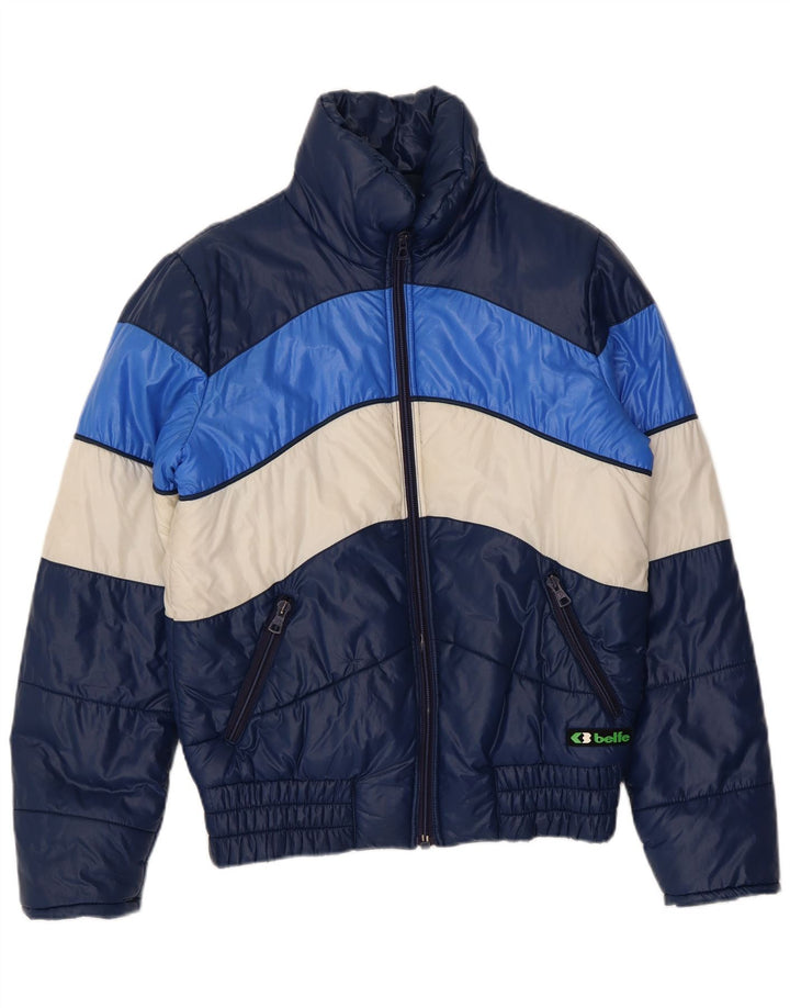 Belfe Mens Padded Jacket IT 46 Small Navy Blue Colourblock Polyamide