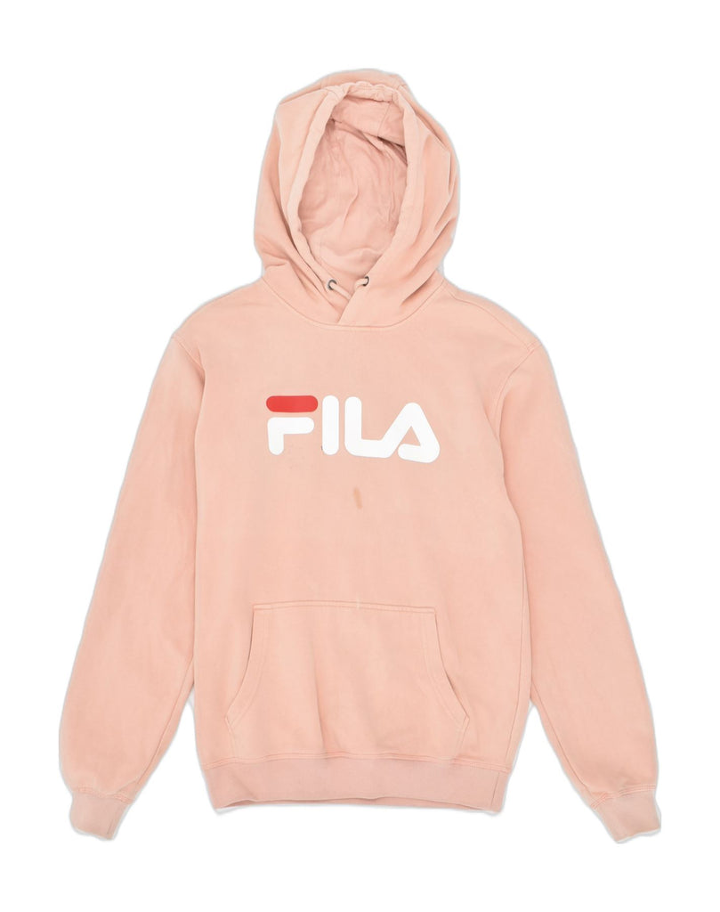 FILA Womens Graphic Hoodie Jumper UK 6 XS Orange Cotton | Vintage | Thrift | Second-Hand | Used Clothing | Messina Hembry 