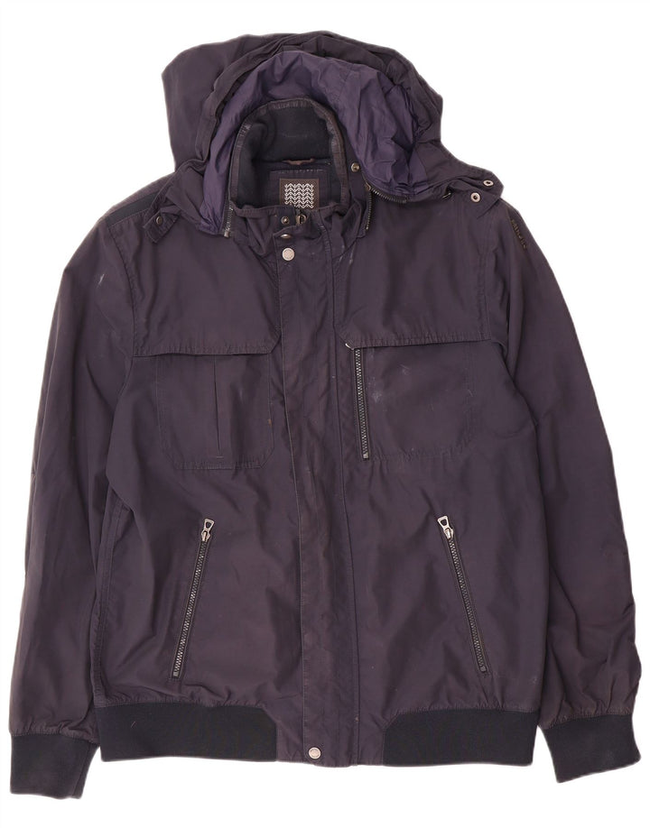 GEOX Mens Hooded Utility Jacket UK 48 4XL Navy Blue Polyamide