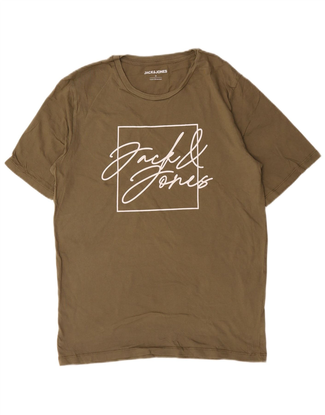 Jack & Jones Mens Graphic T-Shirt Top Medium Khaki Cotton