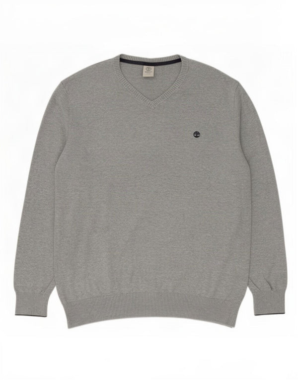 Timberland Mens V-Neck Jumper Sweater XL Grey Flecked Cotton