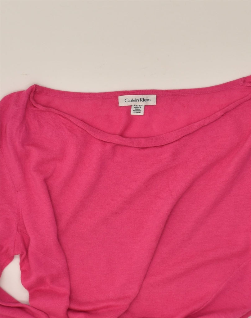 CALVIN KLEIN Womens Oversized Boat Neck Jumper Sweater UK 6 XS Pink Cotton | Vintage Calvin Klein | Thrift | Second-Hand Calvin Klein | Used Clothing | Messina Hembry 