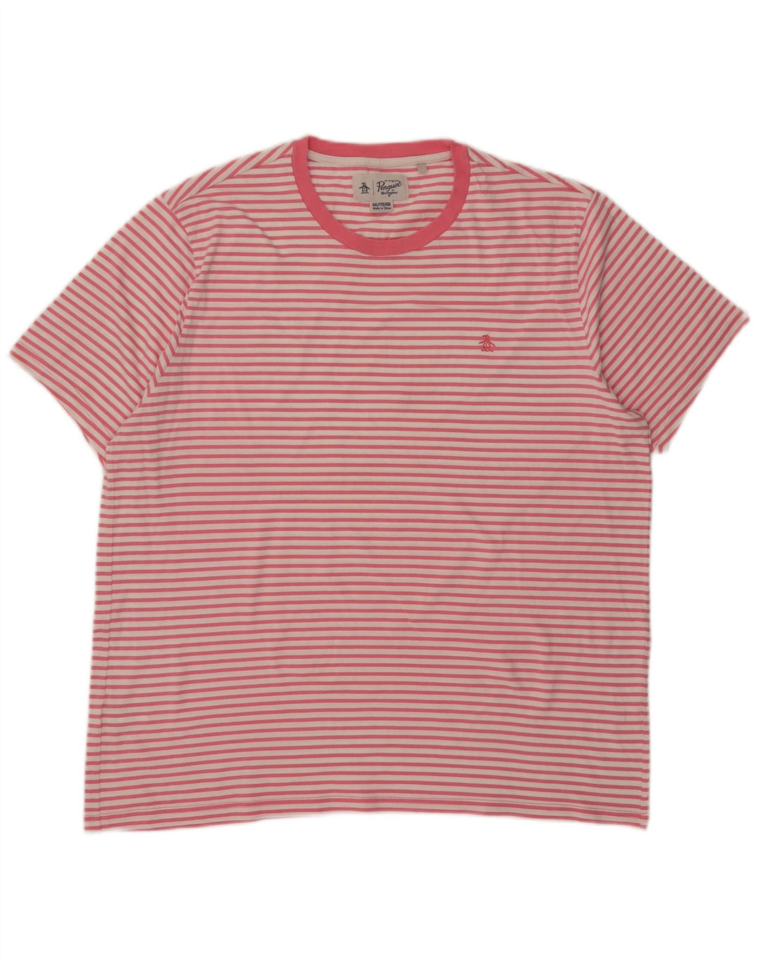 Penguin Mens T-Shirt Top 2XL Pink Striped Cotton