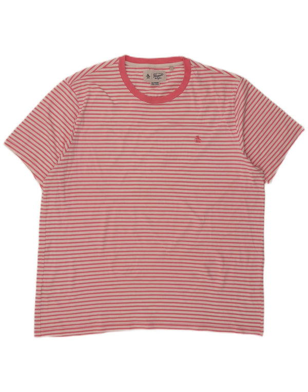 Penguin Mens T-Shirt Top 2XL Pink Striped Cotton