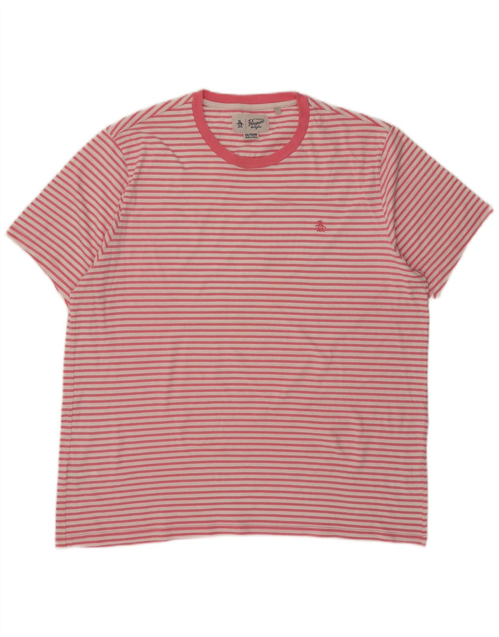 Penguin Mens T-Shirt Top 2XL Pink Striped Cotton