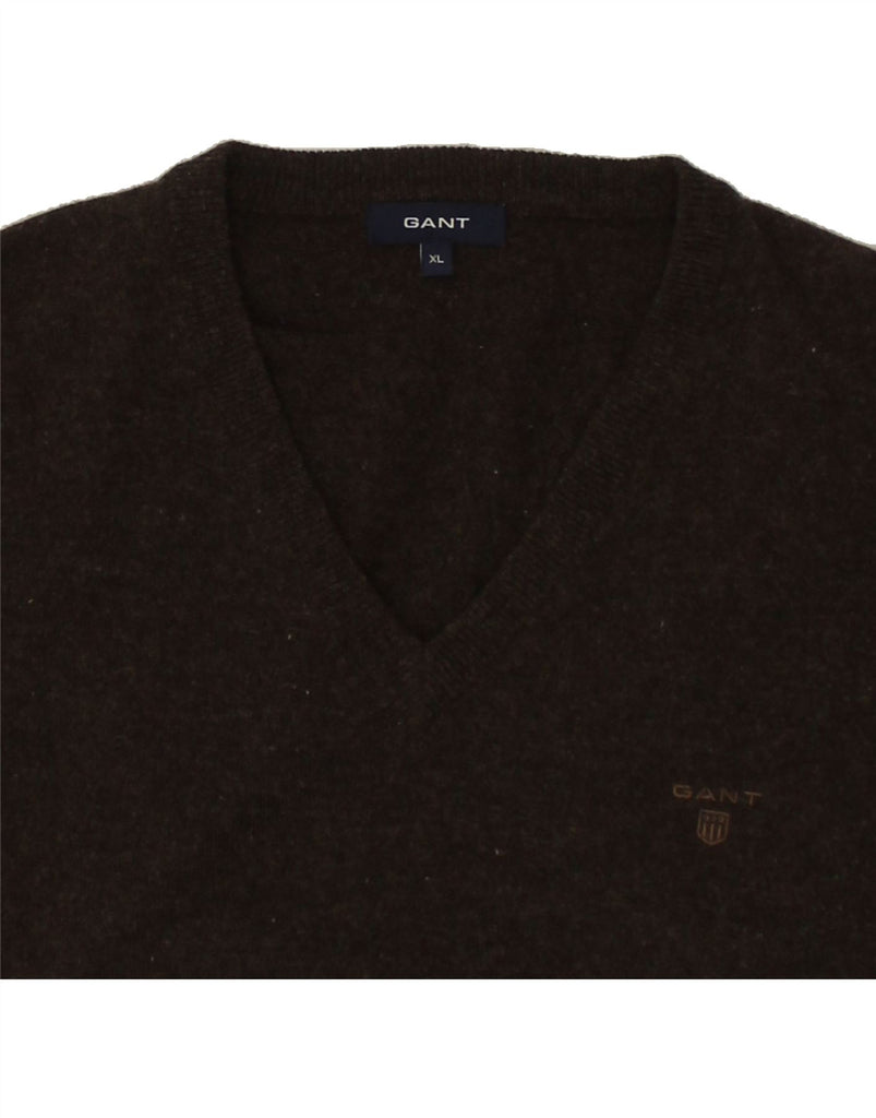 GANT Mens V-Neck Jumper Sweater XL Brown Wool | Vintage Gant | Thrift | Second-Hand Gant | Used Clothing | Messina Hembry 