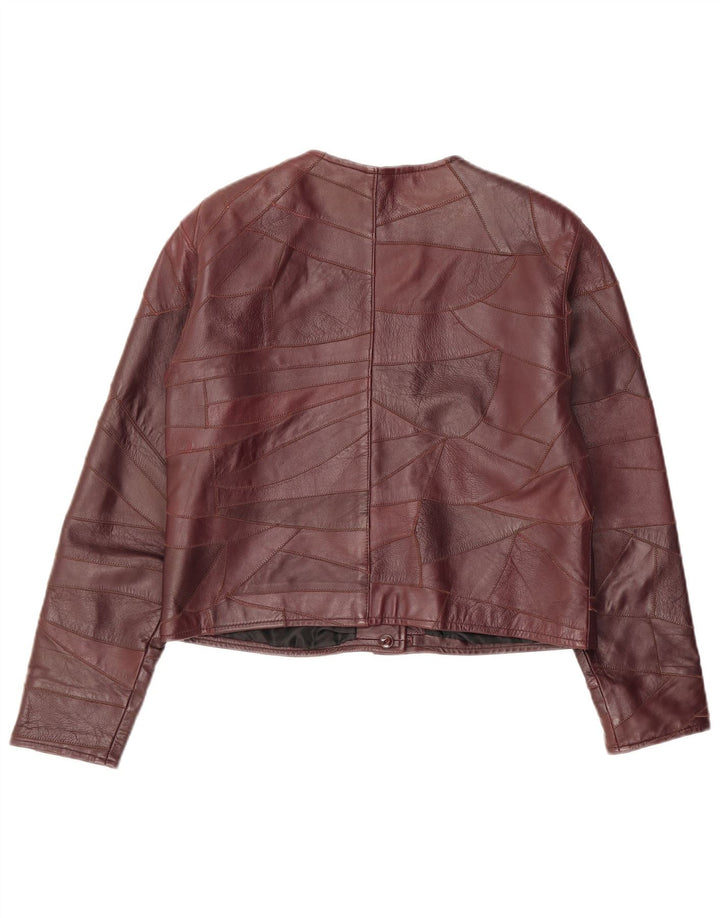 Vintage Womens Leather Jacket UK 14 Medium Burgundy Patchwork