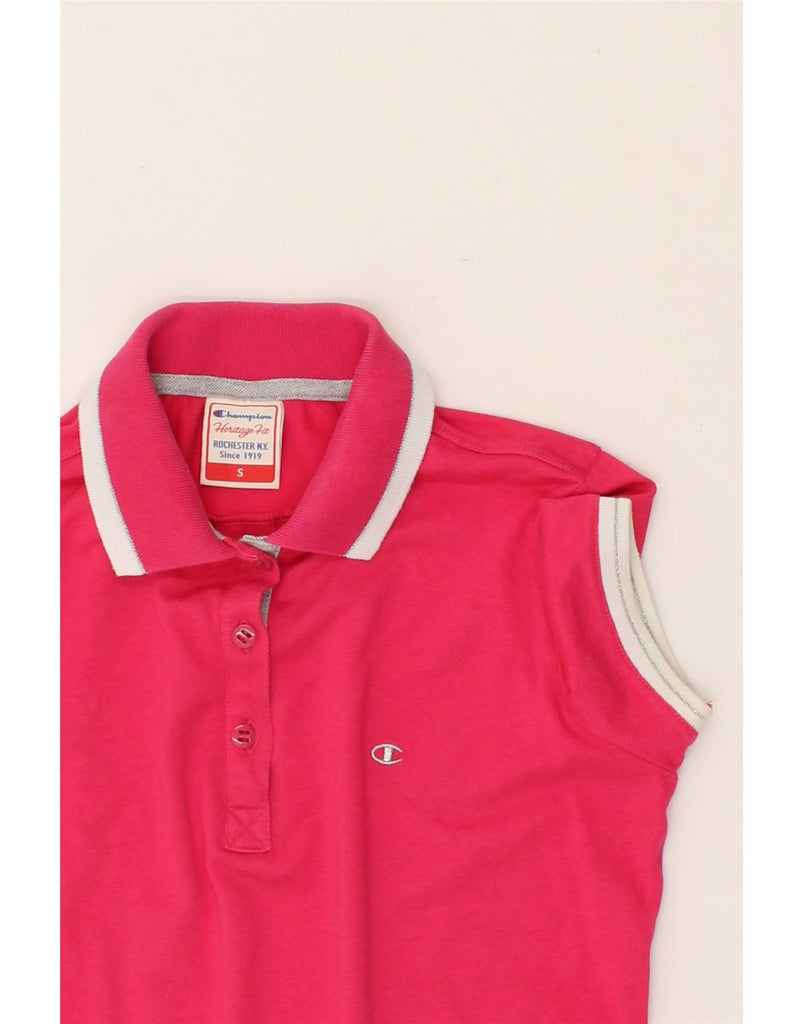 CHAMPION Womens Heritage Fit Polo Shirt UK 10 Small Pink | Vintage Champion | Thrift | Second-Hand Champion | Used Clothing | Messina Hembry 