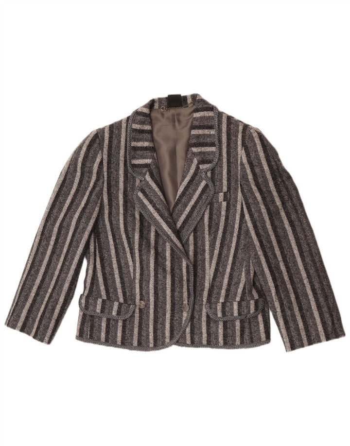 Vintage Womens Double Breasted Blazer Jacket UK 12 Medium Grey Striped