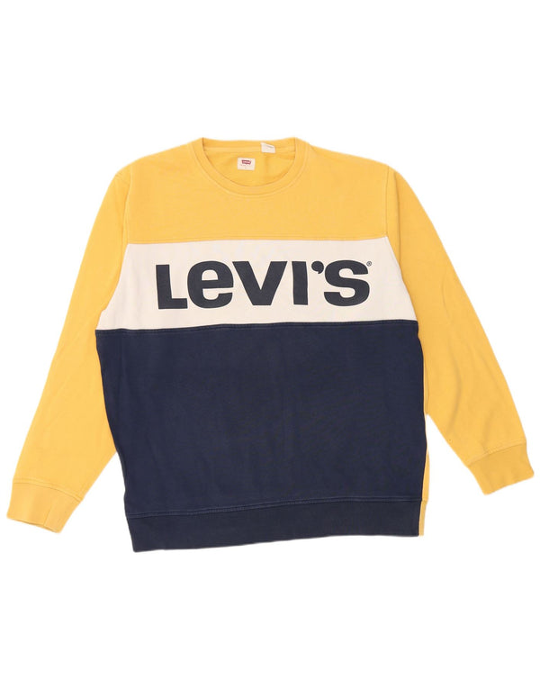 Levi's Mens Graphic Sweatshirt Jumper Large Yellow Colourblock Cotton