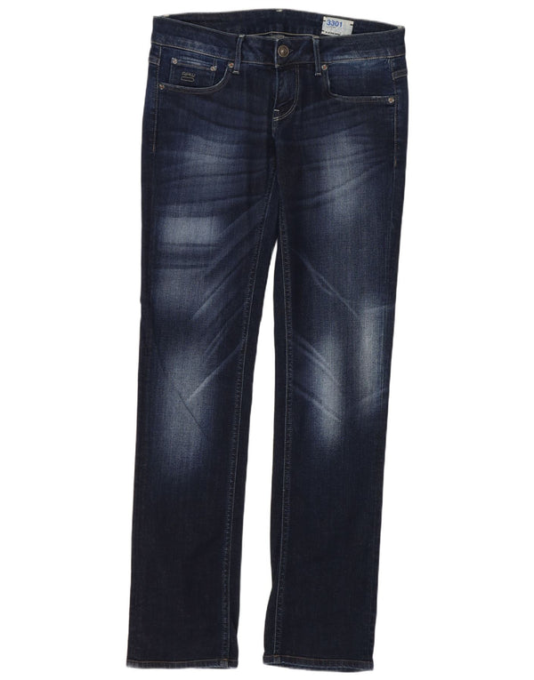 G-Star Womens 3301 Low Waist Acid Wash Straight Jeans W29 L34 Navy Blue