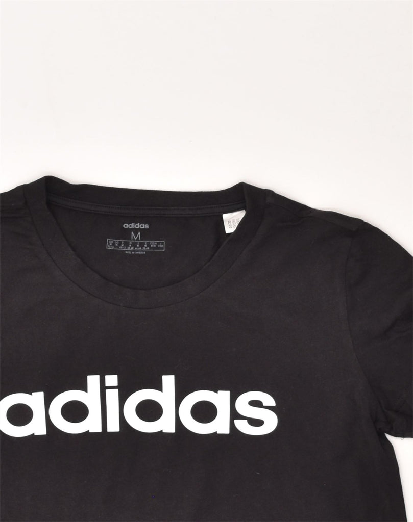 ADIDAS Womens Graphic T-Shirt Top UK 12-14 Medium Black Cotton | Vintage Adidas | Thrift | Second-Hand Adidas | Used Clothing | Messina Hembry 