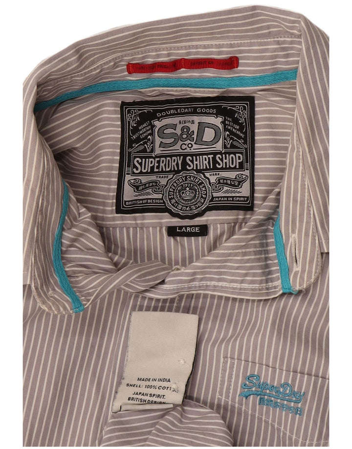 Superdry Mens Shirt Large Grey Striped Cotton