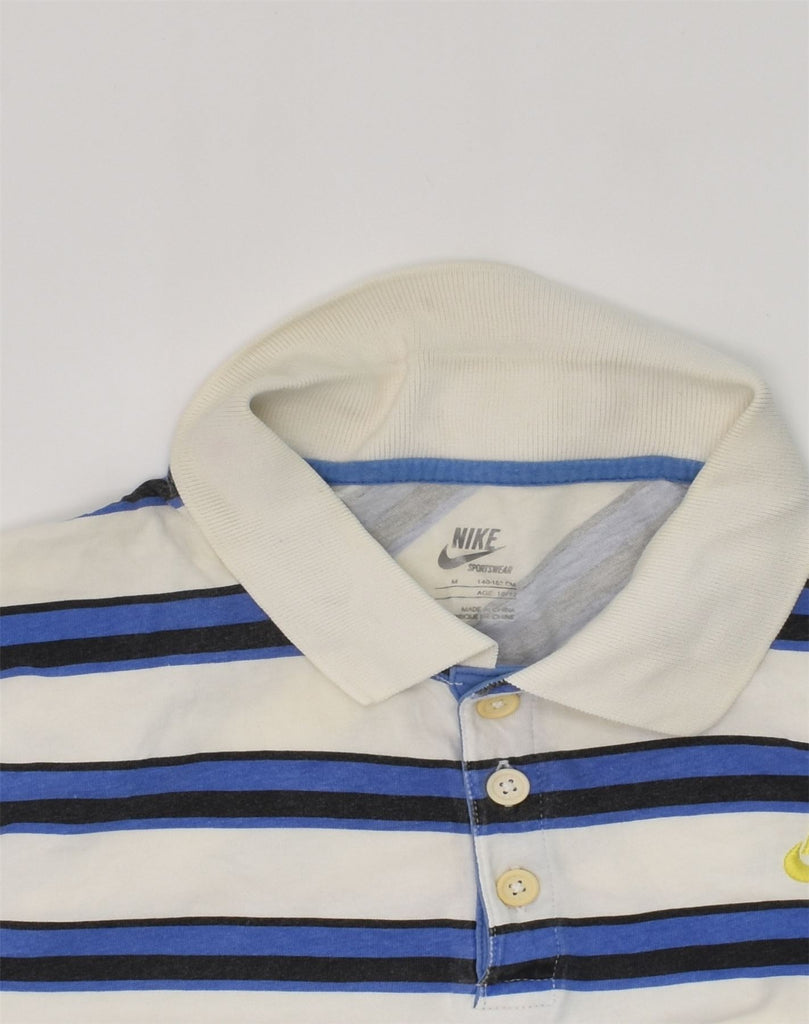 NIKE Boys Polo Shirt 10-11 Years Medium Blue Striped Cotton | Vintage Nike | Thrift | Second-Hand Nike | Used Clothing | Messina Hembry 