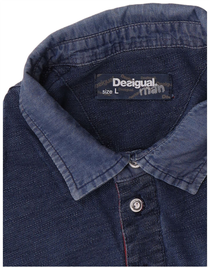 Desigual Mens Graphic Polo Shirt Large Blue Colourblock