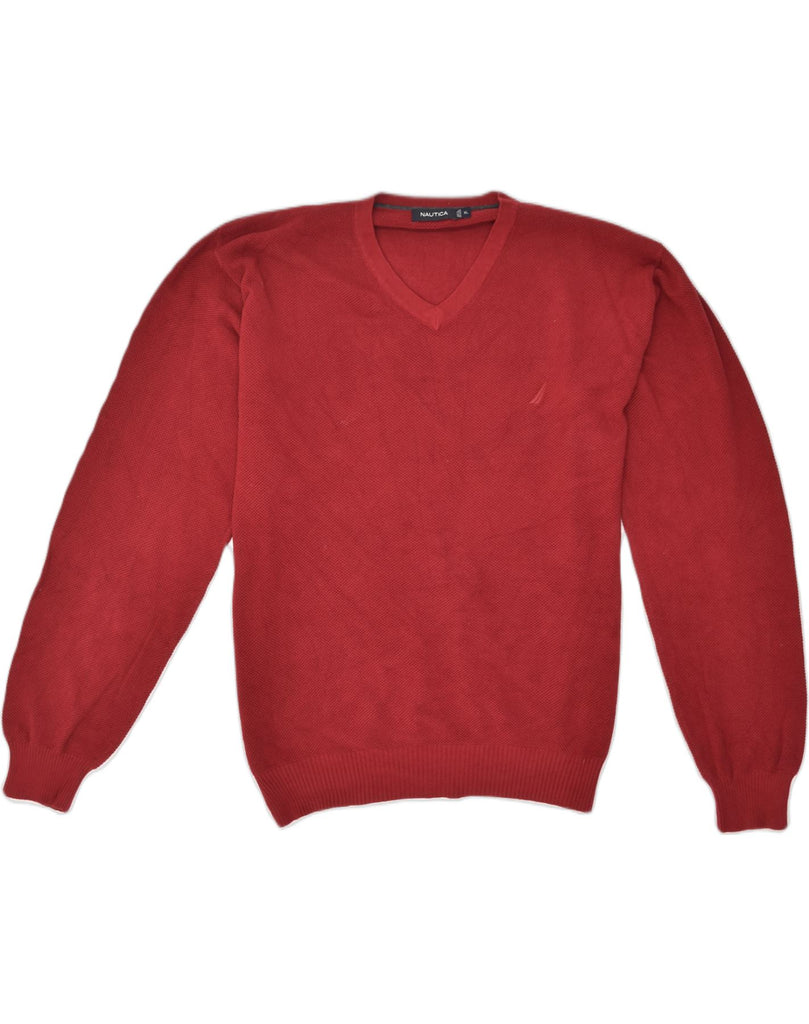 NAUTICA Mens V-Neck Jumper Sweater XL Burgundy Cotton | Vintage Nautica | Thrift | Second-Hand Nautica | Used Clothing | Messina Hembry 