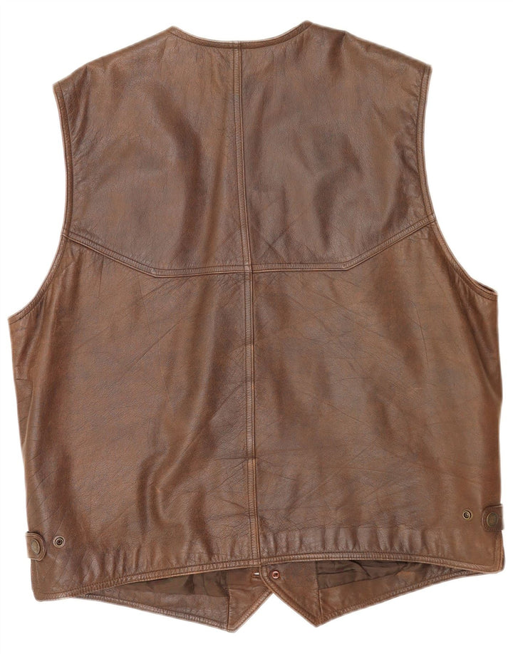 Vintage Mens Leather Gilet IT 56 3XL Brown
