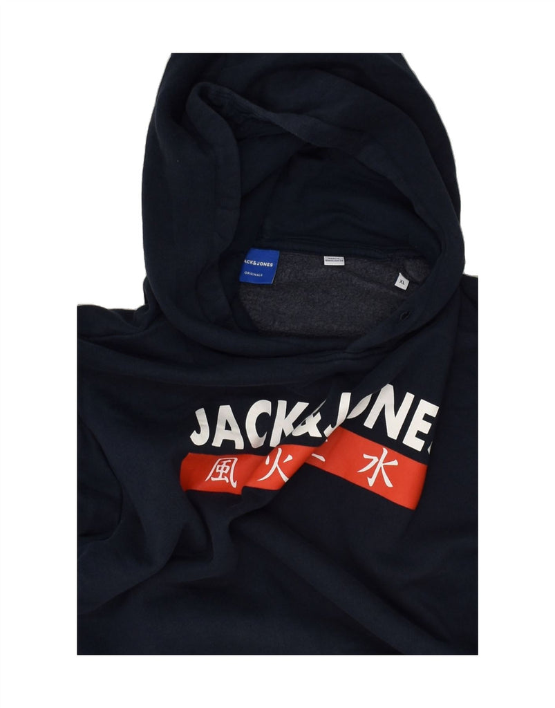 JACK & JONES Mens Graphic Hoodie Jumper XL Navy Blue Cotton | Vintage Jack & Jones | Thrift | Second-Hand Jack & Jones | Used Clothing | Messina Hembry 