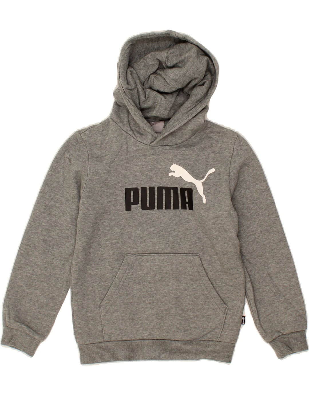 PUMA Boys Graphic Hoodie Jumper 7-8 Years Grey Cotton Vintage Puma and Second-Hand Puma from Messina Hembry 