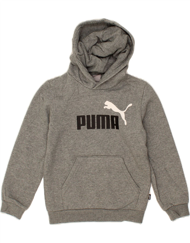 PUMA Boys Graphic Hoodie Jumper 7-8 Years Grey Cotton Vintage Puma and Second-Hand Puma from Messina Hembry 