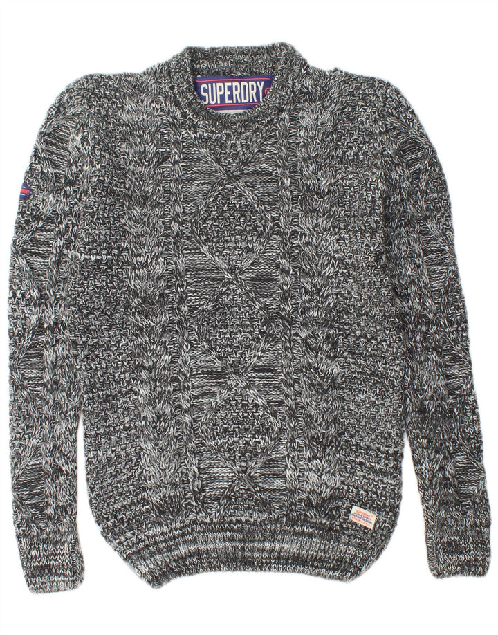 SUPERDRY Mens Crew Neck Jumper Sweater Medium Grey Flecked Acrylic
