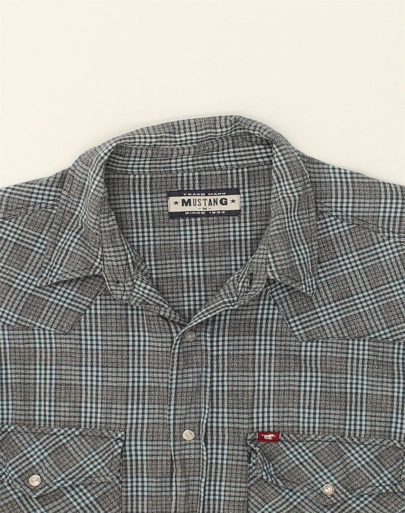 MUSTANG Mens Shirt Medium Grey Check Cotton | Vintage Mustang | Thrift | Second-Hand Mustang | Used Clothing | Messina Hembry 