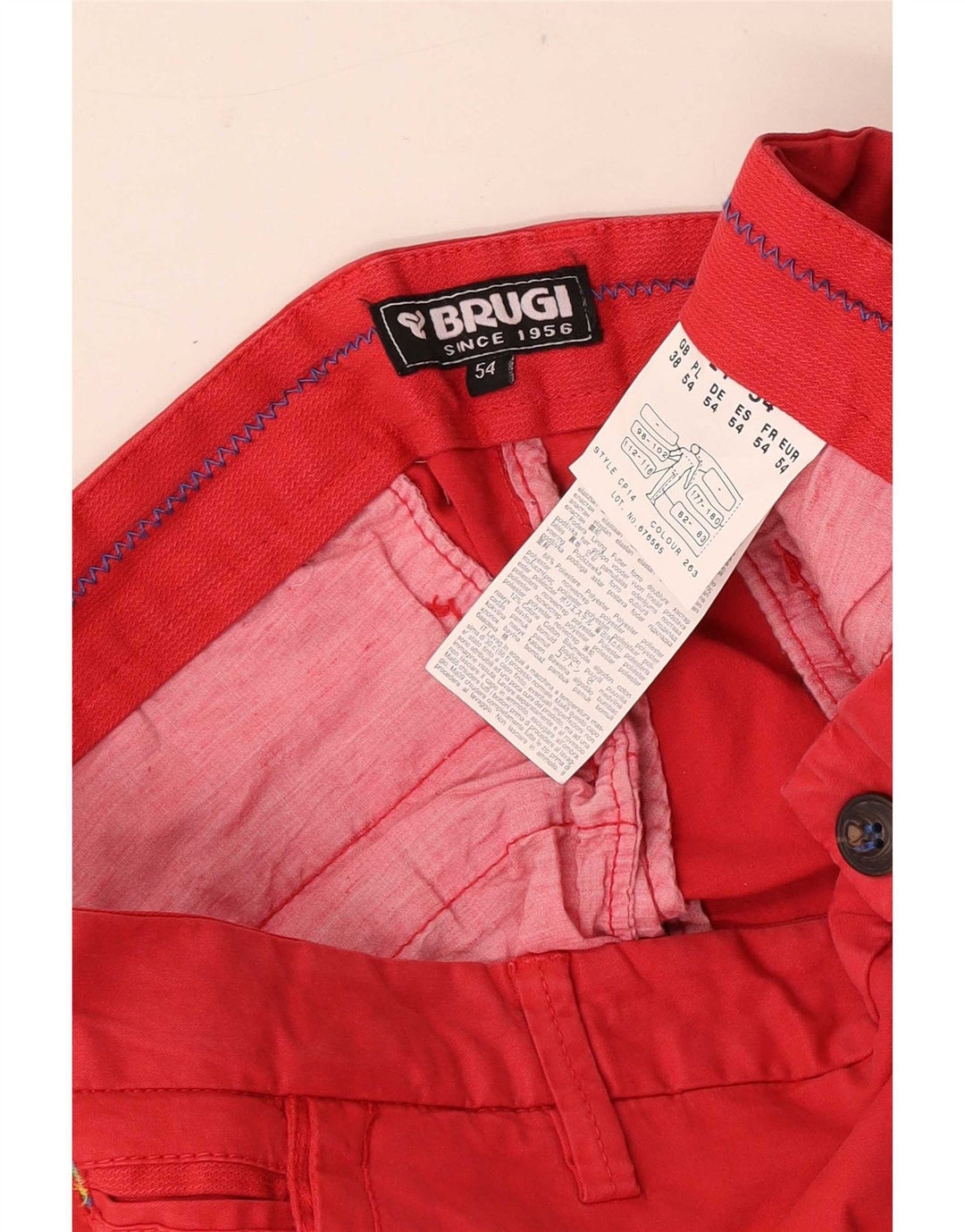 Brugi Mens Regular Fit Chino Shorts W38 XL Red Cotton
