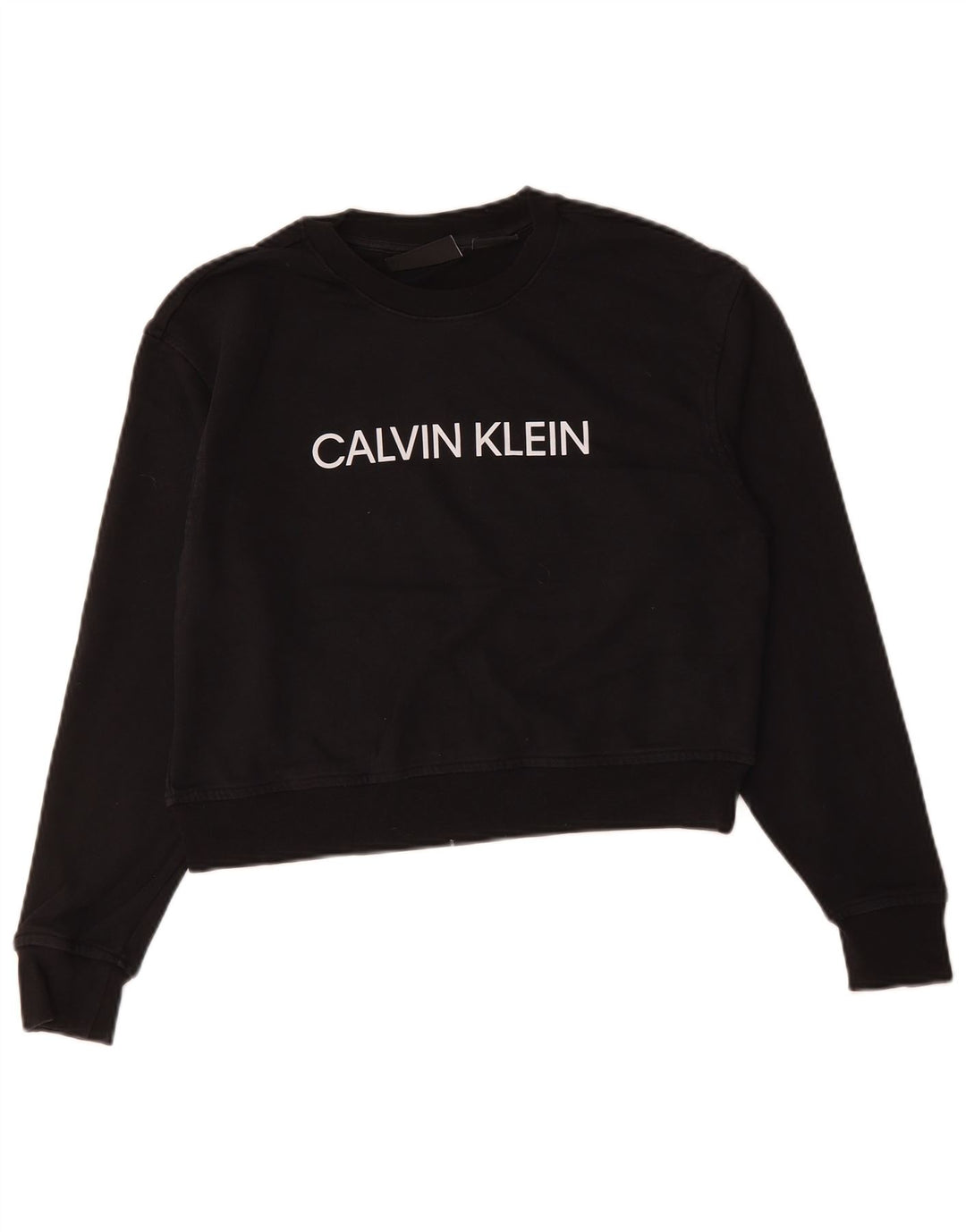Calvin Klein Womens Oversized Crop Sweatshirt Jumper UK 10 Small Black