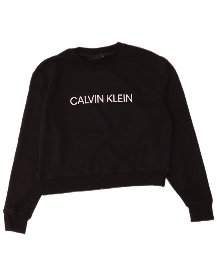 Calvin Klein Womens Oversized Crop Sweatshirt Jumper UK 10 Small Black