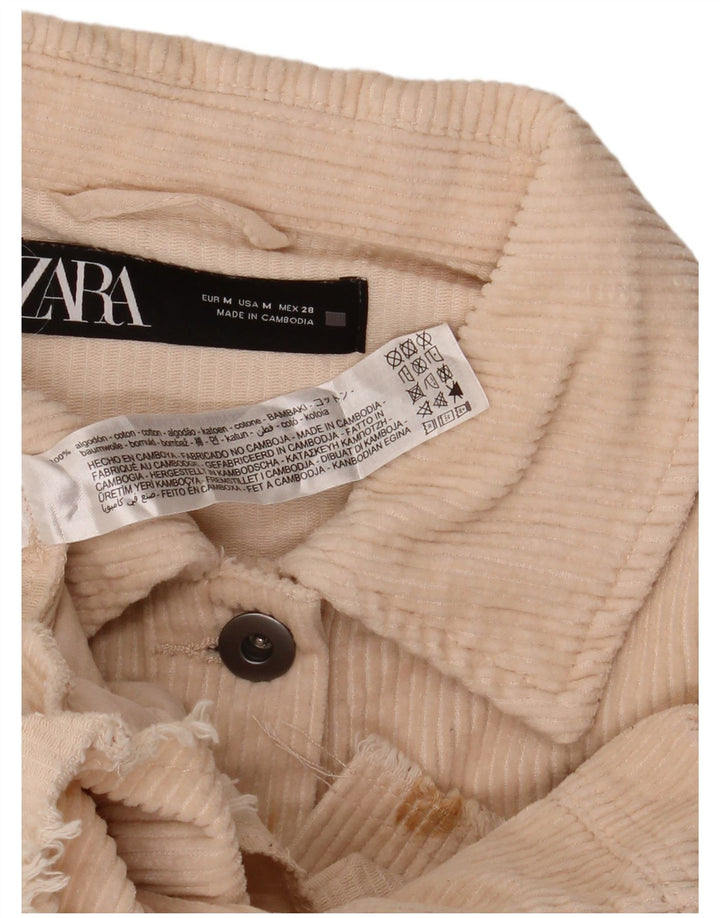 ZARA Womens Oversized Corduroy Shirt UK 14 Medium Off White Cotton