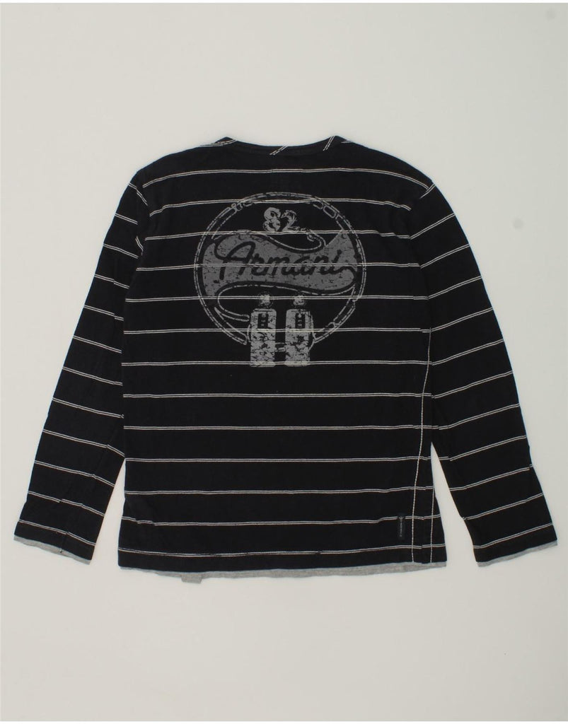 ARMANI JUNIOR Boys Graphic Top Long Sleeve 7-8 Years Navy Blue Striped | Vintage Armani Junior | Thrift | Second-Hand Armani Junior | Used Clothing | Messina Hembry 