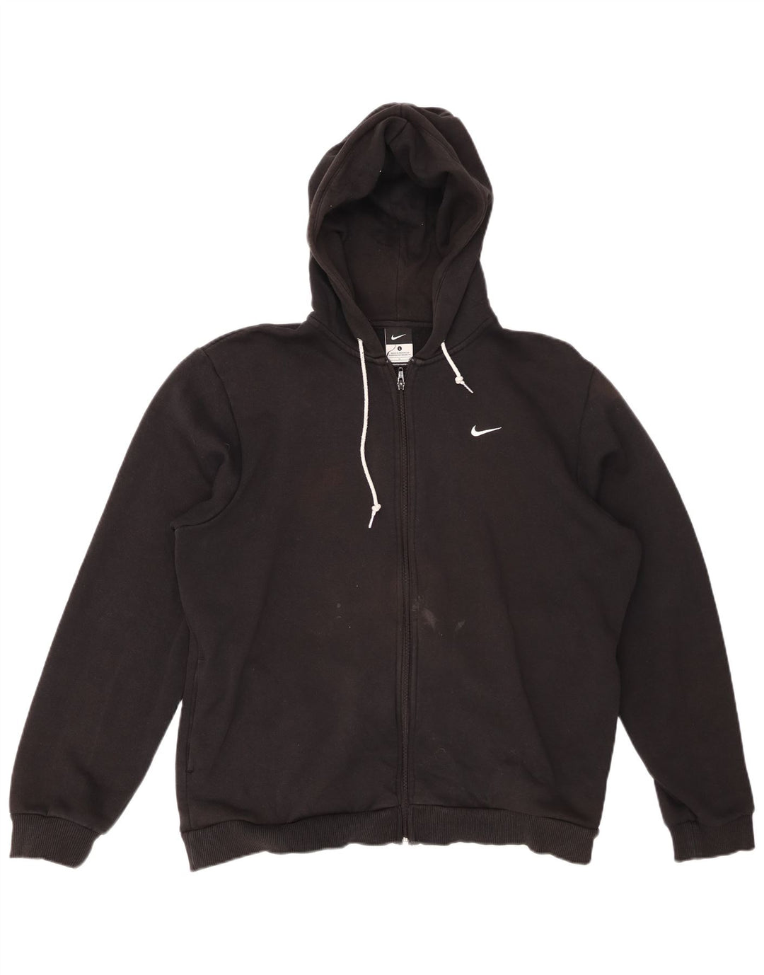 NIKE Mens Zip Hoodie Sweater Large Black Cotton