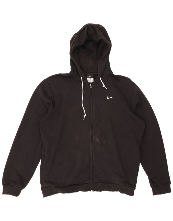 NIKE Mens Zip Hoodie Sweater Large Black Cotton