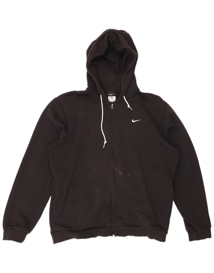 NIKE Mens Zip Hoodie Sweater Large Black Cotton