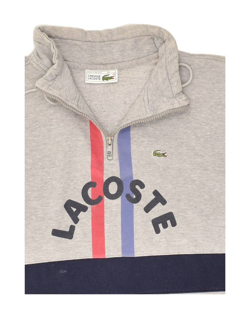 LACOSTE Mens Graphic Zip Neck Sweatshirt Jumper Size 44 Large Grey Cotton | Vintage Lacoste | Thrift | Second-Hand Lacoste | Used Clothing | Messina Hembry 