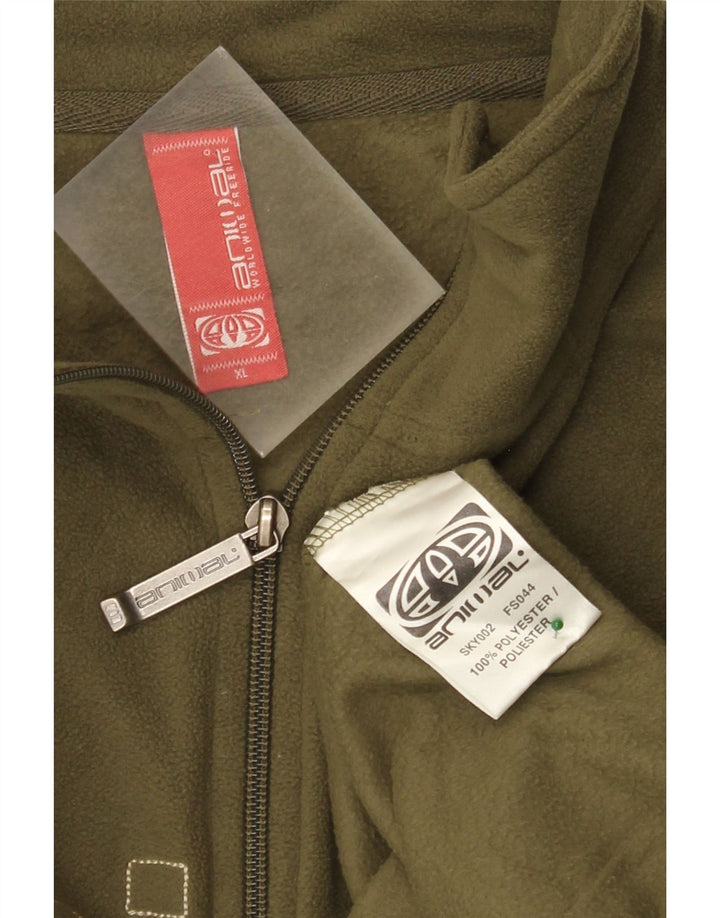 Animal Mens Graphic Zip Neck Fleece Jumper XL Khaki Polyester