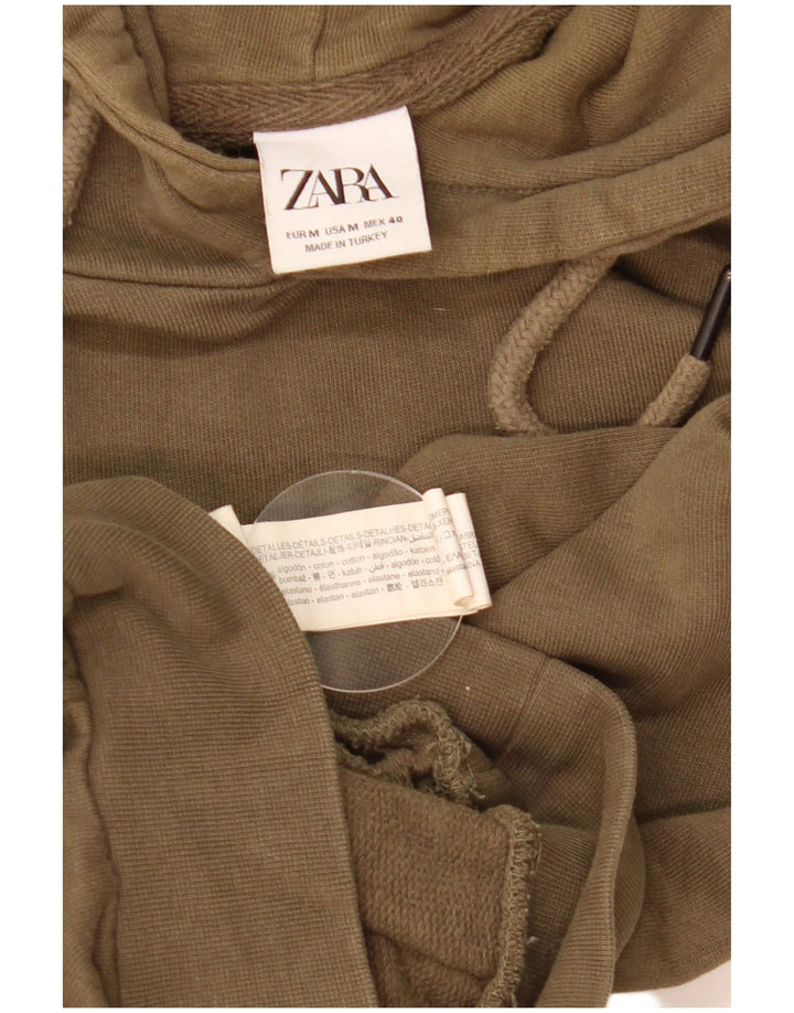 Zara Mens Hoodie Jumper Medium Khaki Cotton