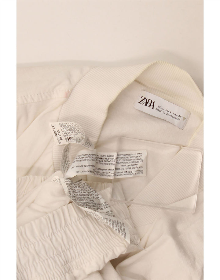 Zara Womens Crop Bomber Jacket UK 16 Large White Cotton
