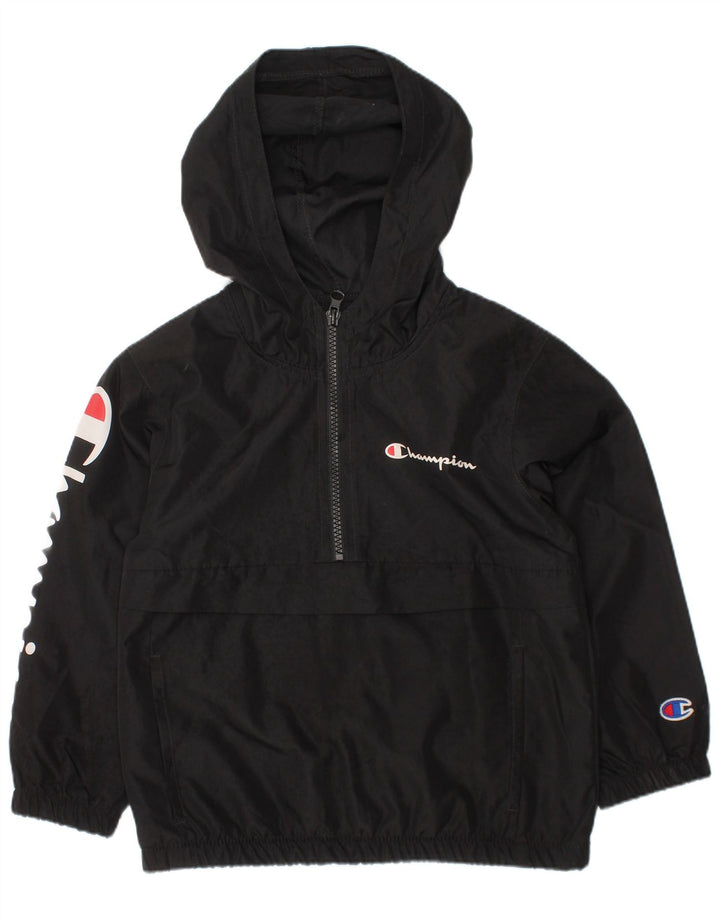 CHAMPION Boys Hooded Graphic Anorak Jacket 4-5 Years Black Polyester