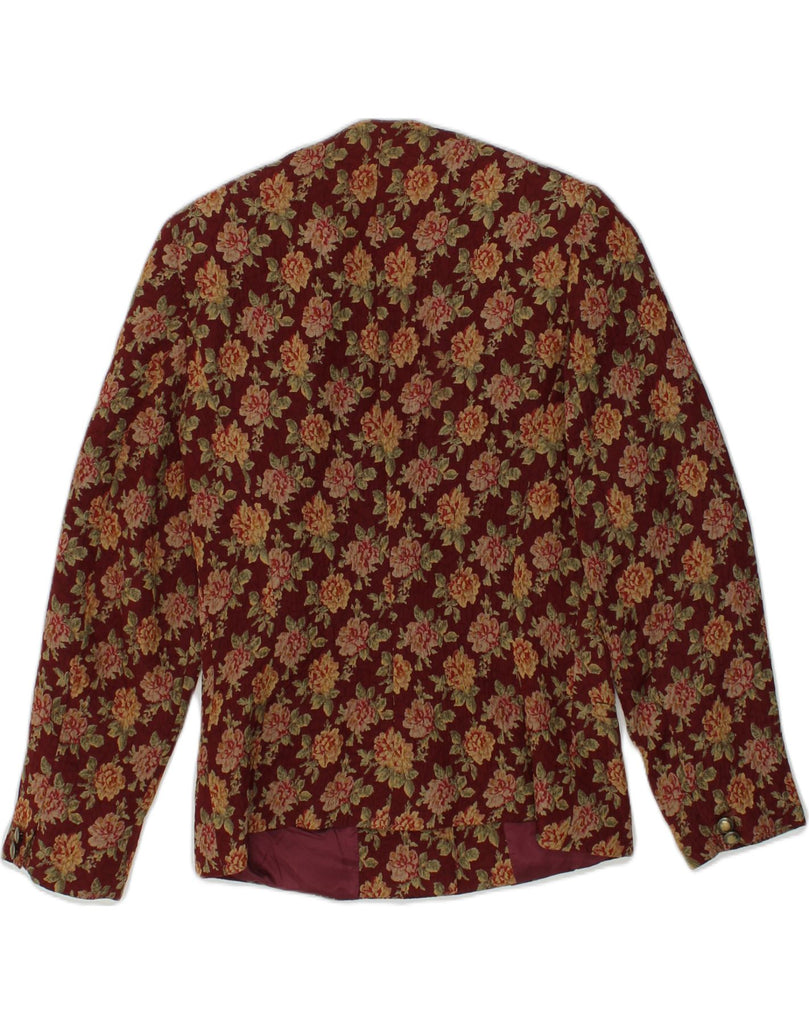 VINTAGE Womens 6 Button Blazer Jacket UK 14 Large  Maroon Floral Wool | Vintage Vintage | Thrift | Second-Hand Vintage | Used Clothing | Messina Hembry 