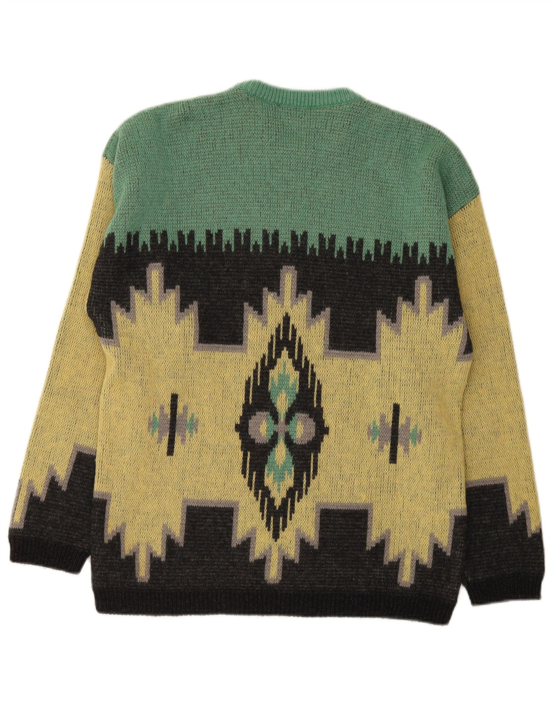 Stefanel Mens Crew Neck Jumper Sweater Medium Yellow Ikat Wool