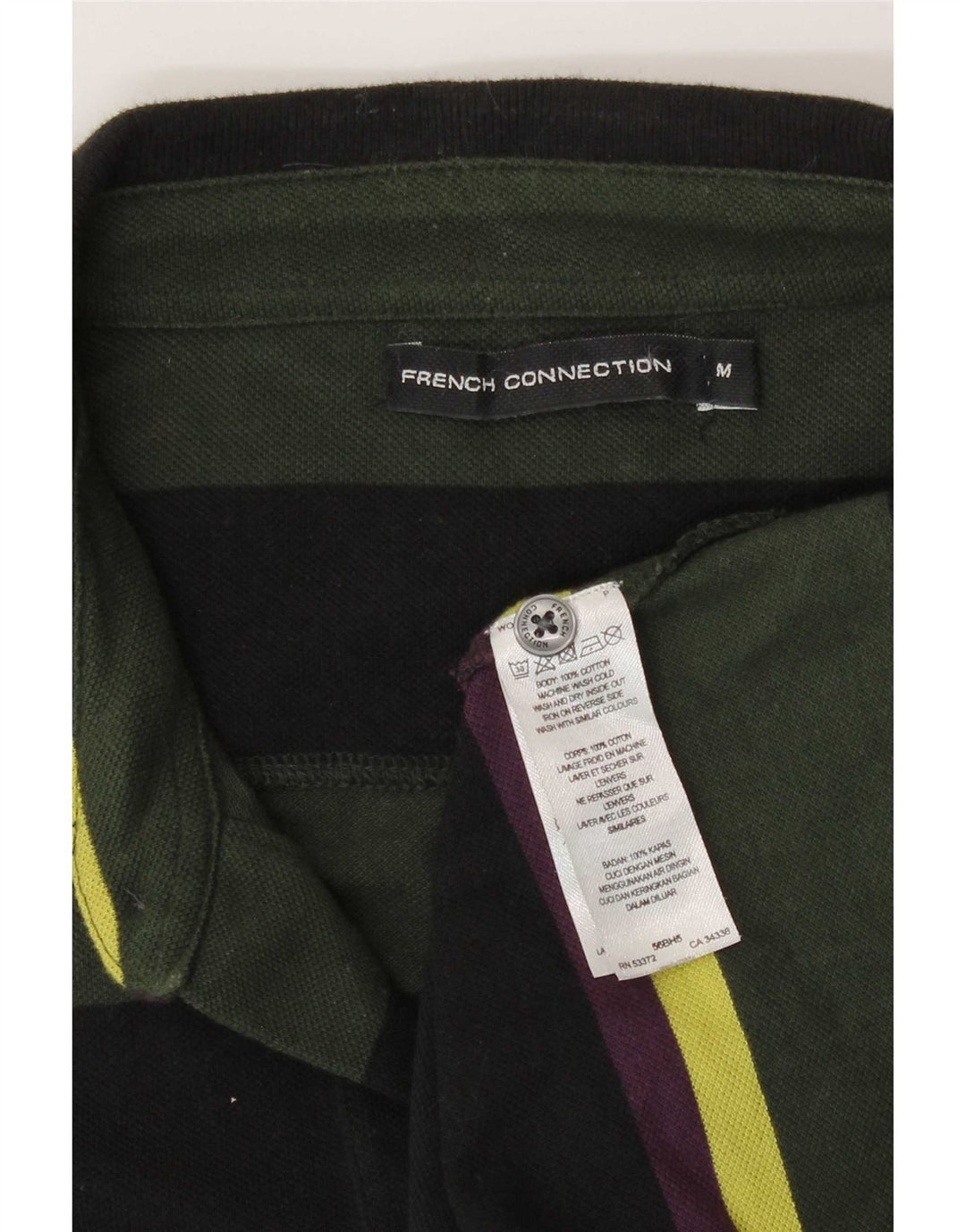 French Connection Mens Regular Fit Polo Shirt Medium Green Striped Cotton