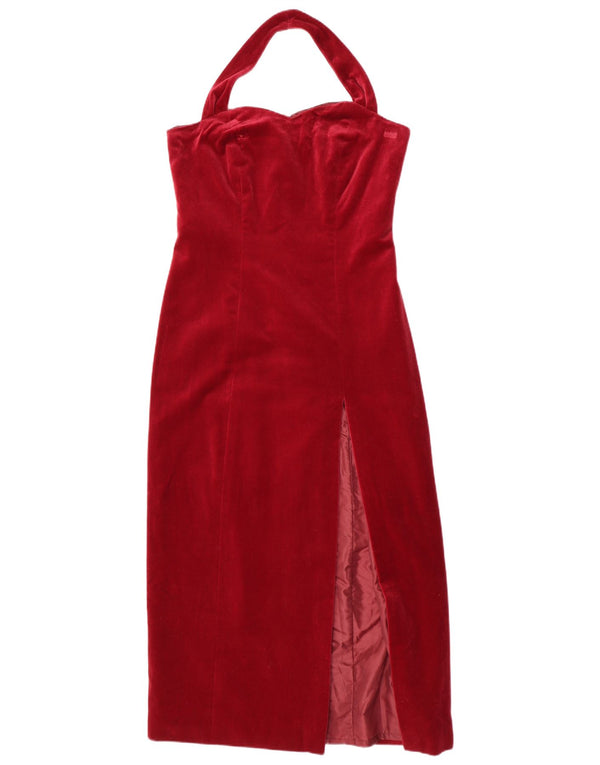Vintage Womens Velvet Halter Dress UK 12 Medium Burgundy